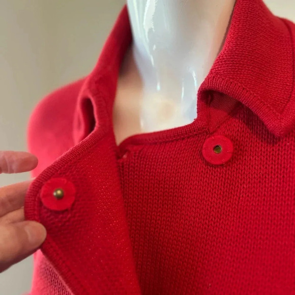 Etcetera Red Knit Button Down Sweater with Belt Buckle Size L - Picture 5 of 14